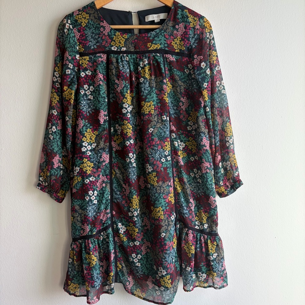 LOFT Black and Red Patterned Dress